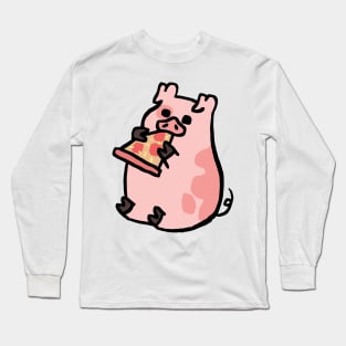 Cute Cartoon Piggy eating Pizza Long Sleeve T-Shirt